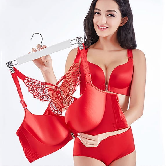 BUIgtTklOP Bras for Women Plus Size Solid Bra Wire Free Underwear Front Closure Butterfly Backless Bra
