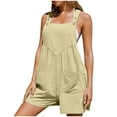 thumbnail image 1 of Buigttklop Cotton Linen Overalls for Women Straps Wide Leg Bib Pants Romper Jumpsuits with Pockets Women Pocket Button Sleeveless Jumpsuit Solid Rompers, 1 of 6