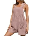 thumbnail image 1 of Buigttklop Cotton Linen Overalls for Women Straps Wide Leg Bib Pants Romper Jumpsuits with Pockets Women Pocket Button Sleeveless Jumpsuit Solid Rompers, 1 of 6