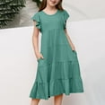 thumbnail image 1 of Buigttklop Dress for Girls Plus Size Fashion Girls' Summer New Short Sleeve Ruffled Pockets Round-Neck Solid Dress, 1 of 6