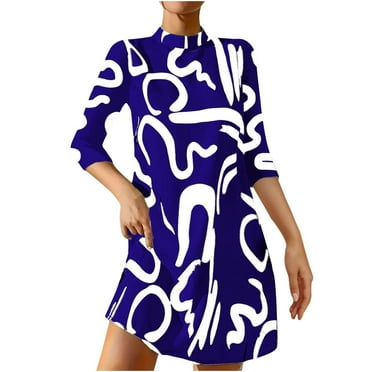 BUIgtTklOP Dress for Women 2024 Clearance Women Casual Loose Round Neck Half Sleeves Comfy Printing Dress