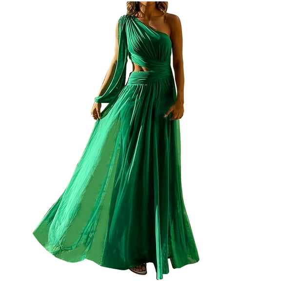 Buigttklop Dress for Women 2024 Women Casual Summer Solid One Shoulder Sleeveless Long Dress