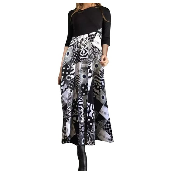 Buigttklop Dresses for Women 2023,Autumn and Winter Casual Slim Long-Sleeved Long Bohemian Printed Dress,Fall Dresses for