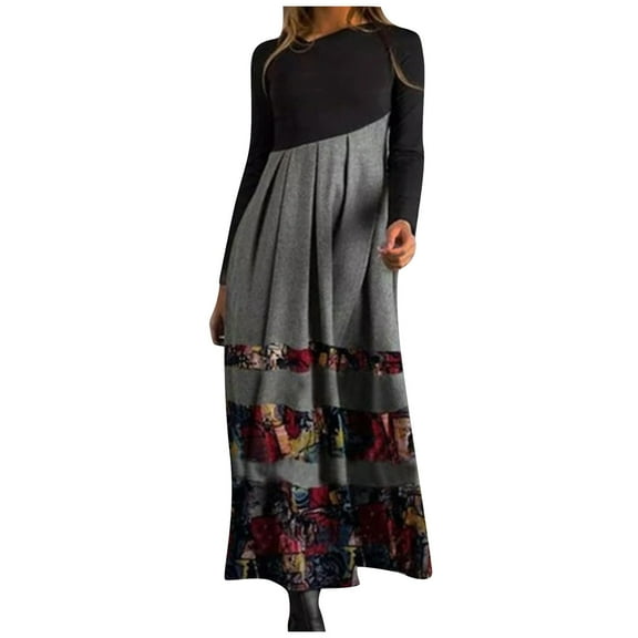Buigttklop Dresses for Women 2023,Autumn and Winter Casual Slim Long-Sleeved Long Bohemian Printed Dress,Fall Dresses for