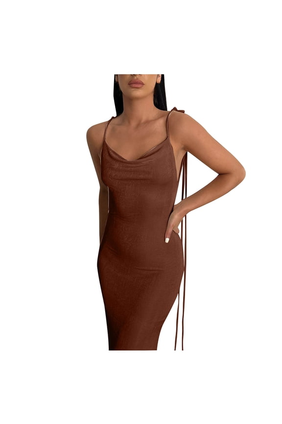 Dresses For Women 2023,Women's Summer Slim Fit Open Back Suspended Round Neck Dress