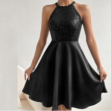 BUIgtTklOP Dresses For Women 2023,Women's Summer Solid Color Sequin Spliced Round Neck Sleeveless Slim Fit Solid Color Dress