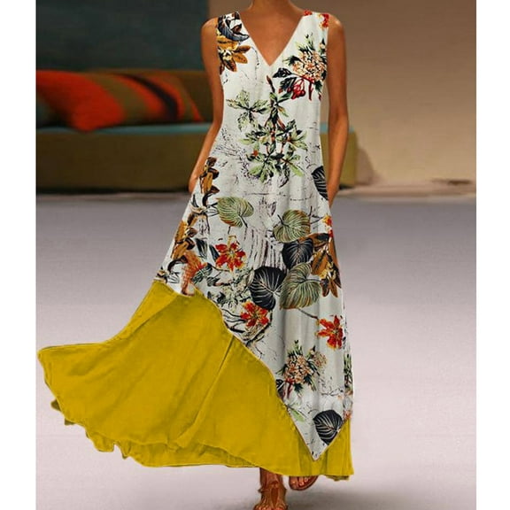 BUIgtTklOP Dresses for Women 2023,Women's Printing Casual Spring And Summer Sleeveless V-Neck Slim Binding Dress