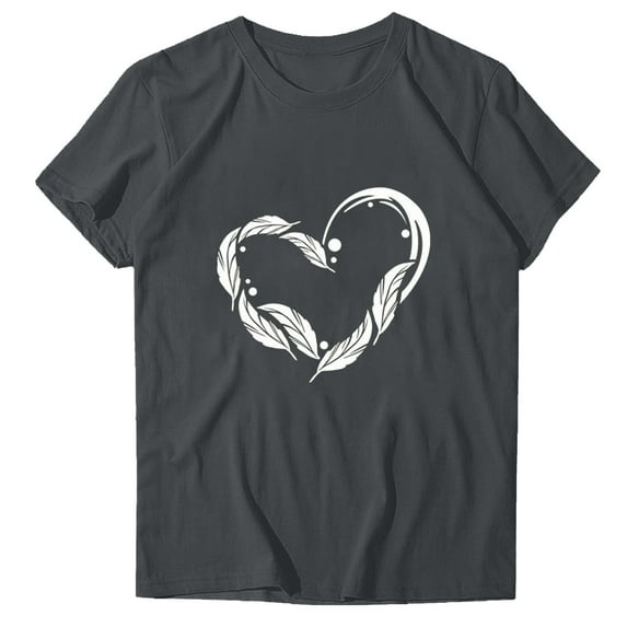 BUIgtTklOP Graphic T Shirts Tops for Women Plus Size Clearance,Womens Love Printed Tops Short Sleeve Out Blouse Funny Round Neck T-Shirt Tops