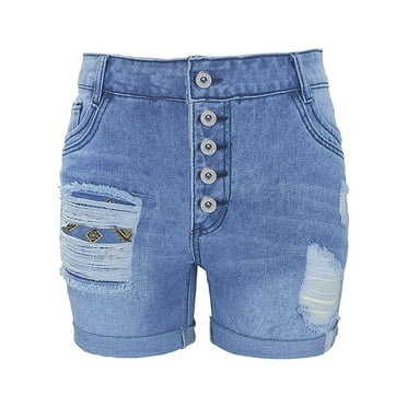 BUIgtTklOP Jeans Shorts for Women Clearance Plus Size Women's Ripped Denim Jean Shorts High Waisted Stretchy Folded Hem Short Jeans