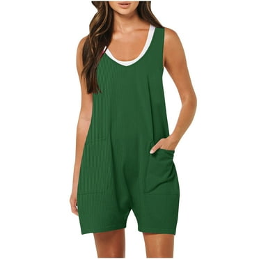 BUIgtTklOP Jumpsuit for Women Clearance Women's Casual Sleeveless Rompers Summer Loose Spaghetti Strap Shorts Jumpsuit with Pockets