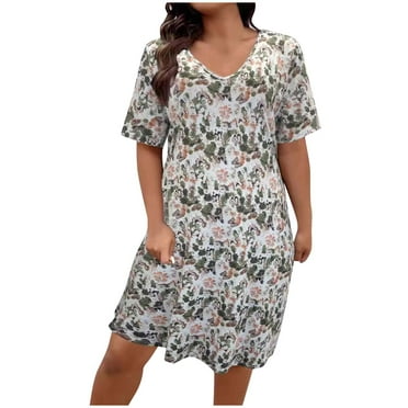 BUIgtTklOP Ladies Summer Comfortable Large Pocket Printed Short Sleeved V-neck Dress