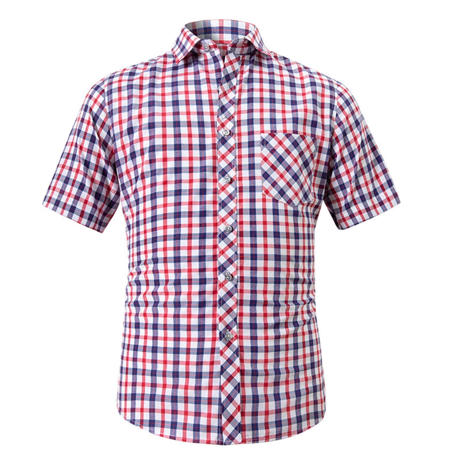 BUIgtTklOP Men's Casual Stylish Short Sleeve Button-Up Plaid Pearl Snap ...
