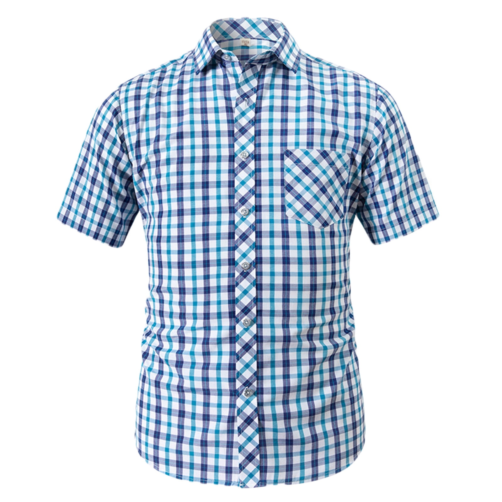 BUIgtTklOP Men's Casual Stylish Short Sleeve Button-Up Plaid Pearl Snap ...