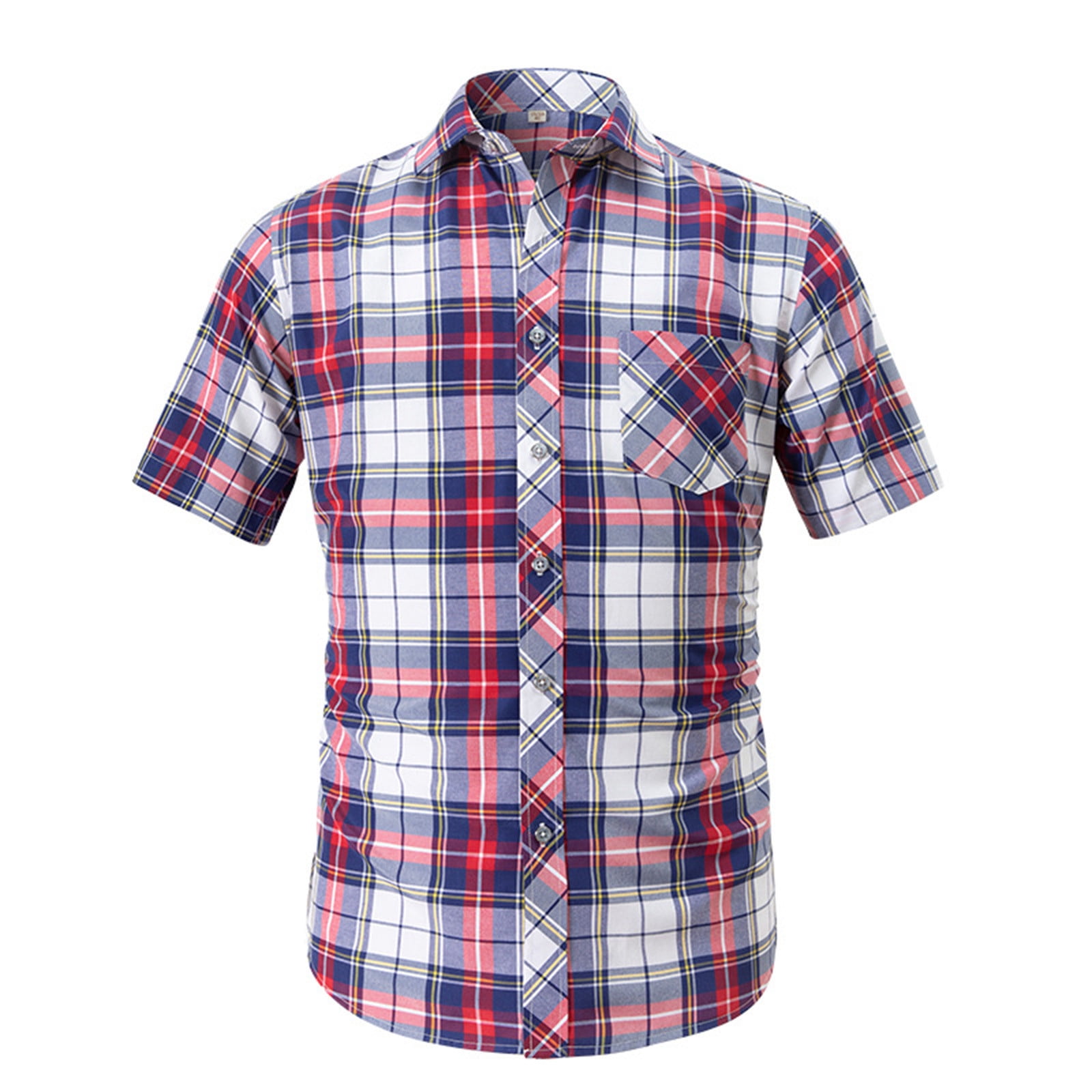 BUIgtTklOP Men's Casual Stylish Short Sleeve Button-Up Plaid Pearl Snap ...