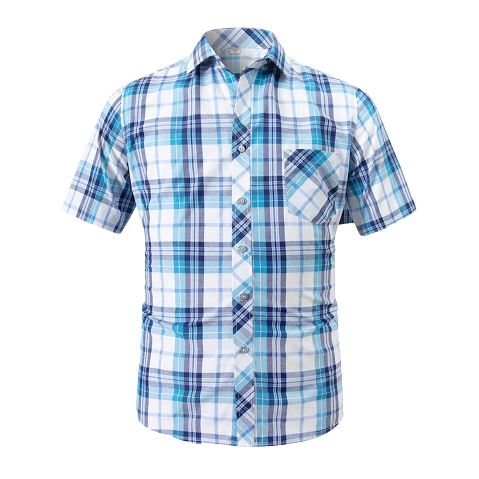 BUIgtTklOP Men's Casual Stylish Short Sleeve Button-Up Plaid Pearl Snap ...