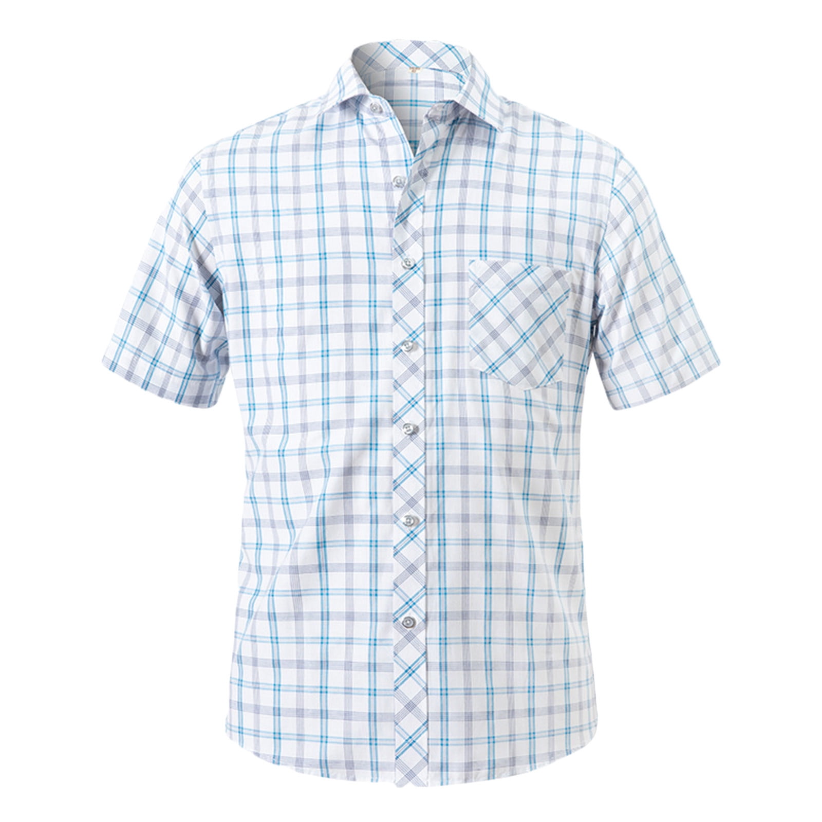 BUIgtTklOP Men's Casual Stylish Short Sleeve Button-Up Plaid Pearl Snap ...