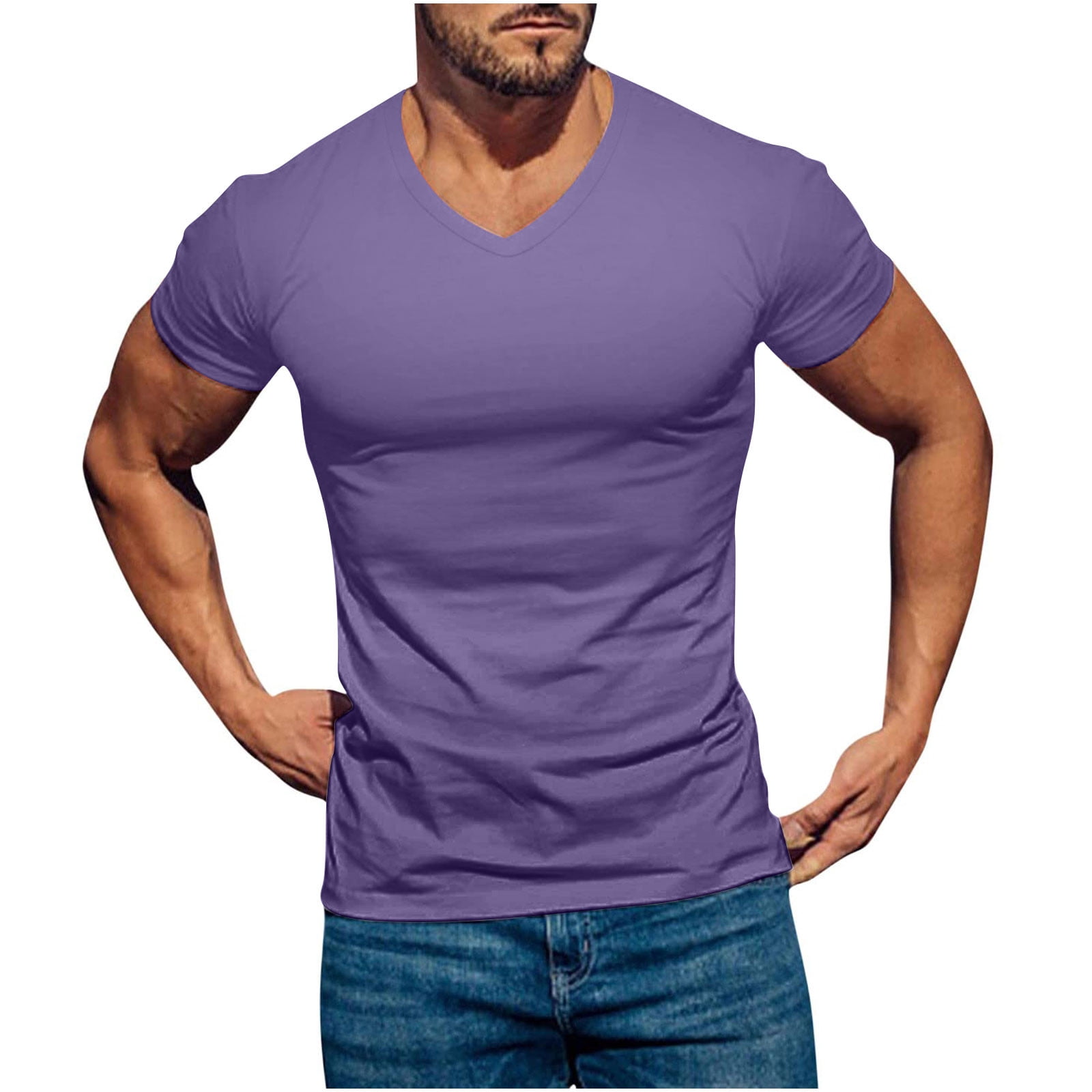 BUIgtTklOP Mens Shirts Clearance Plus Size Casual Solid Round Neck ...