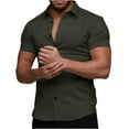 thumbnail image 1 of Buigttklop Mens Shirts Plus Size Casual Solid Slim-Fit Turn-Down Collar Button Short Sleeve Business Shirt, 1 of 6