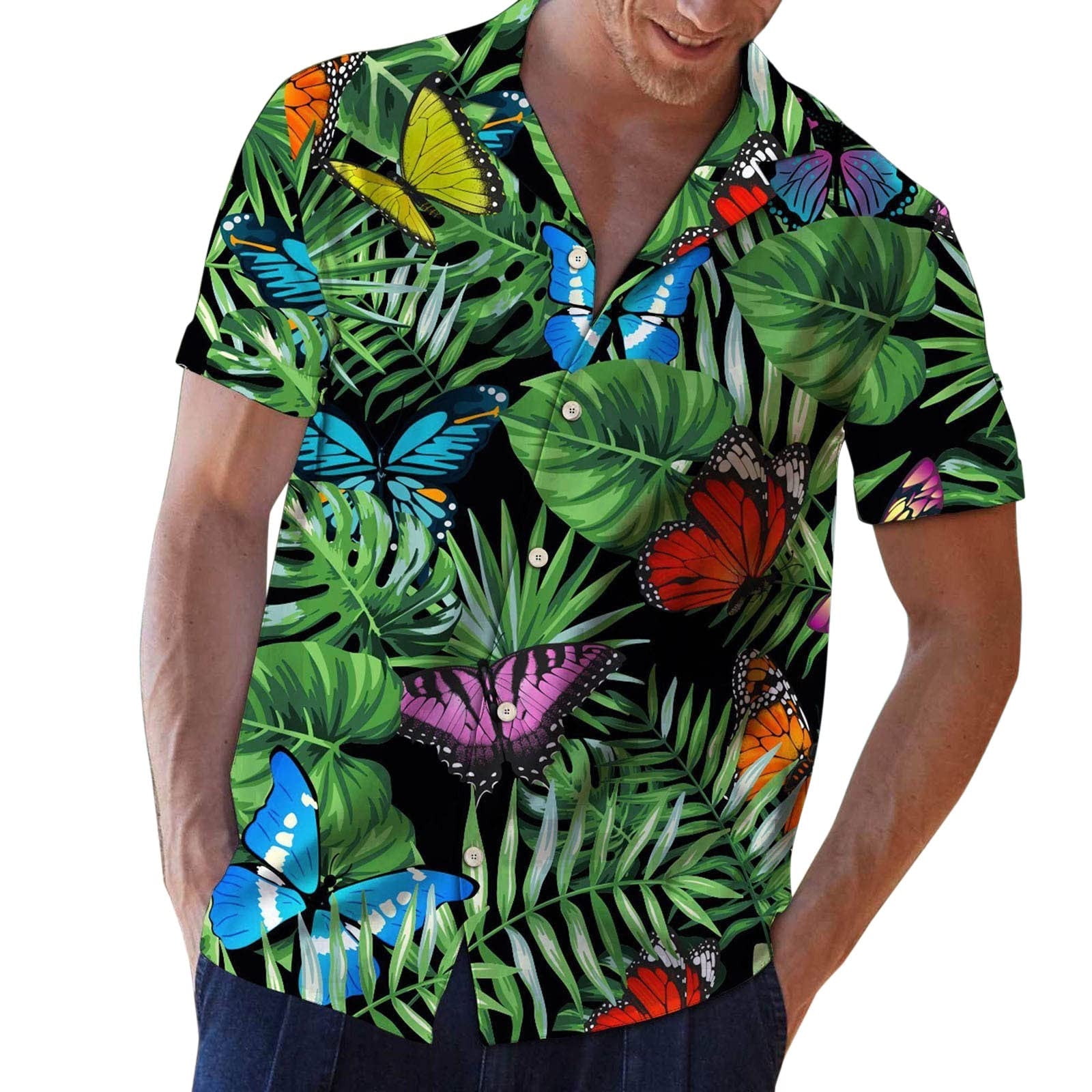 Buigttklop Mens Shirts Plus Size Hawaiian Print Lapel Short Sleeve ...