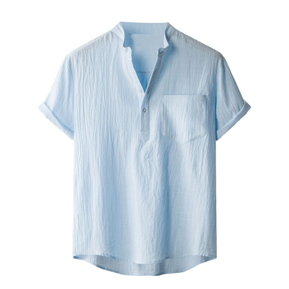 Buigttklop Mens Shirts Plus Size Hawaiian Solid Short Sleeve Beach Shirt Patchwork Summer Casual Button Turn-Down Collar Shirts