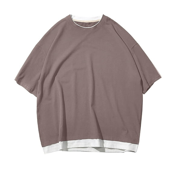 Buigttklop Mens Shirts Plus Size Large T-Shirt Short Sleeve Layered Style Plain Large Silhouette Large Size