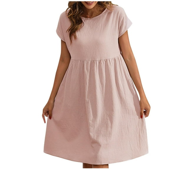 BUIgtTklOP Midi Dresses for Women 2024 Casual Summer Fashion Short Sleeve T Shirts Dress Boho Beach Vacation Floral Print Cute Sundress