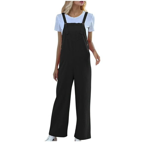 Buigttklop Pants for Women 2024 Women Casual Comfortable Solid Button Full Length Pants Overalls Jumpsuit