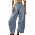 thumbnail image 1 of Buigttklop Pants for Women 2024 Women'S Denim Button Zipper Solid High Waist Pockets Jean Long Trousers, 1 of 1