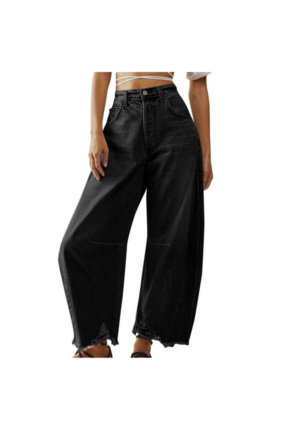 Pants for Women 2024 Women'S Denim Button Zipper Solid High Waist Pockets Jean Long Trousers