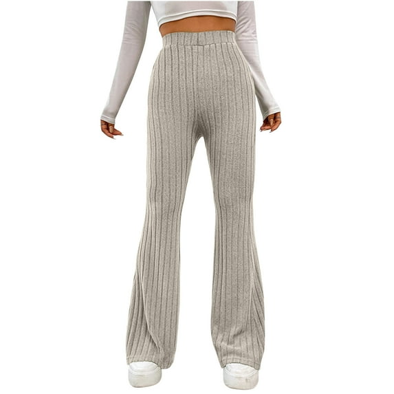 Buigttklop Pants for Women 2024 Women'S Fall/Winter Casual Loose Solid Color Wide Strip Elastic-Waist Pants