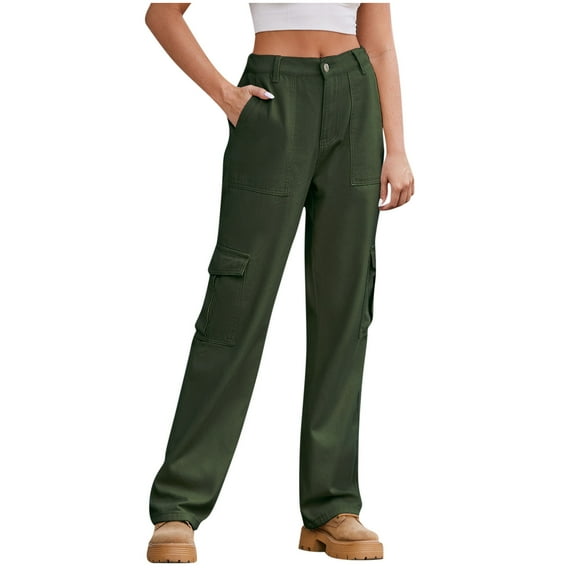 Buigttklop Pants for Women 2024 Women'S Spring/Summer Pocket Button Mid Waist Tight Pants
