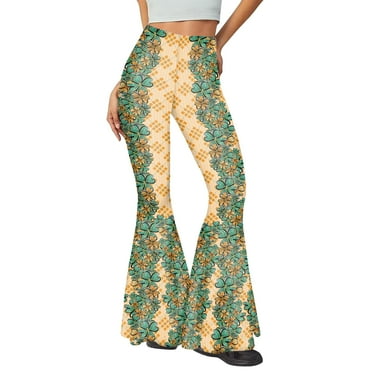 BUIgtTklOP No Boundaries Pants For Women Clearance 2024，Women's St. Patrick's Pants Casual Green Four Leaf Printed Lace-Up Flared