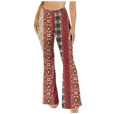 BUIgtTklOP No Boundaries Pants for Women Clearance Women's Boho Hippie High Waist Wide Leg Long Flared Bell Bottom Pants