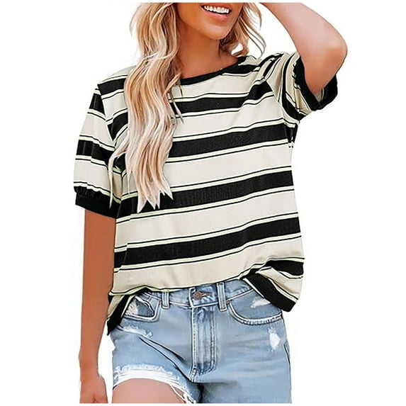 Buigttklop Rainbow T Shirt Women Striped Crew Neck Short Sleeve Stripes Tee Top Stripped