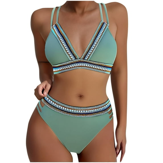 Buigttklop Swimsuit for Women 2025 Plus Size,Women Solid Color Sexy Backless Strap Bikini Swimsuit