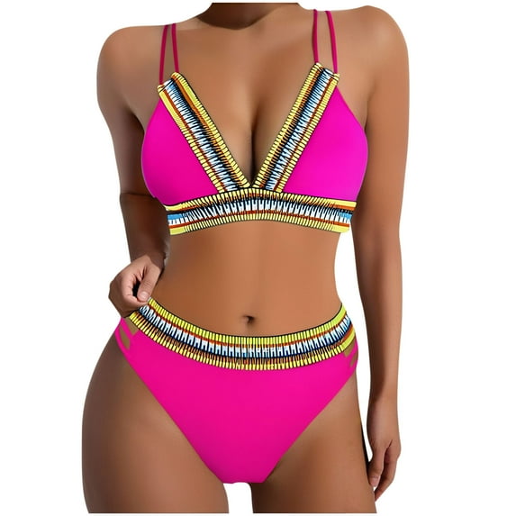 Buigttklop Swimsuit for Women 2025 Plus Size,Women Solid Color Sexy Backless Strap Bikini Swimsuit