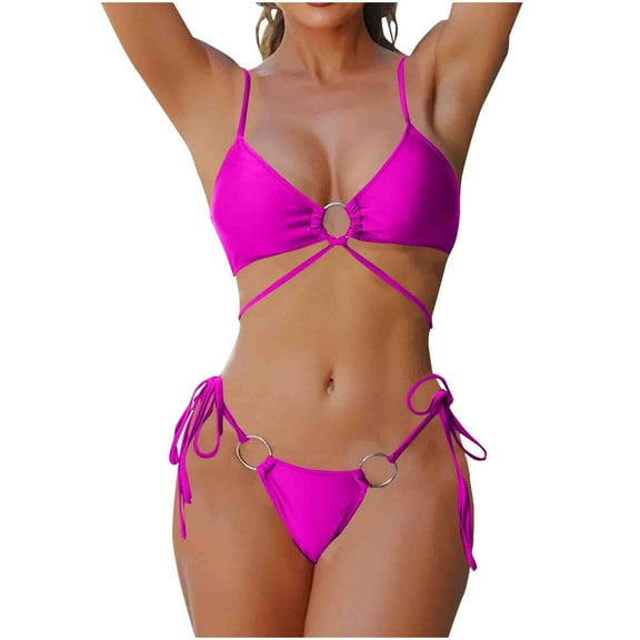 Buigttklop Swimsuits for Women 2025,Women Solid Color Sexy Backless Strap Bikini Swimsuit