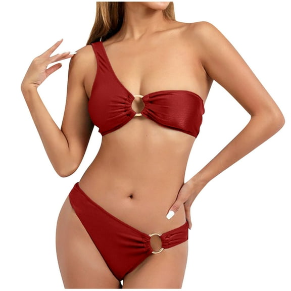 Buigttklop Swimsuits for Women 2025,Women Solid Color Sexy Backless Strap Bikini Swimsuit