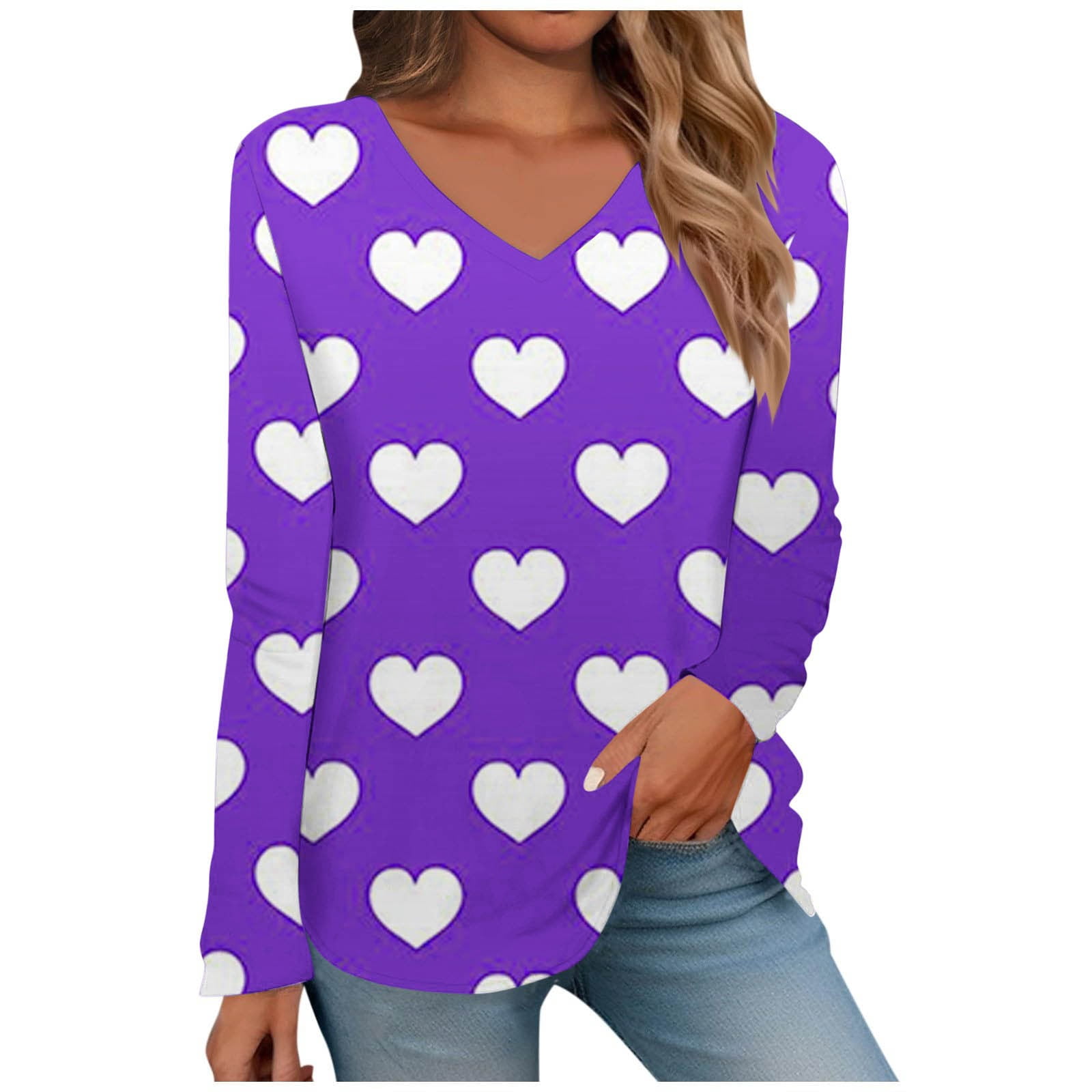 BUIgtTklOP No Boundaries Women's Valentine's Day Love Solid VNeck Long
