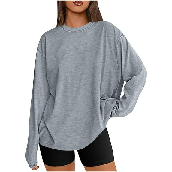 Buigttklop Womens Oversized Long Sleeve T Shirts Basic Crewneck Tee Fall Tops Casual Workout Fashion Casual Y2K Clothes