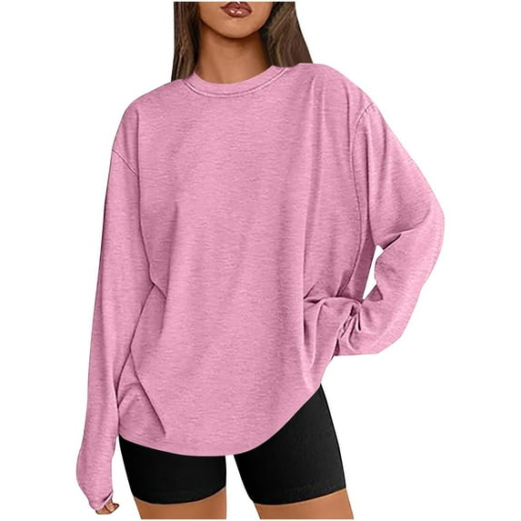 Buigttklop Womens Oversized Long Sleeve T Shirts Basic Crewneck Tee Fall Tops Casual Workout Fashion Casual Y2K Clothes