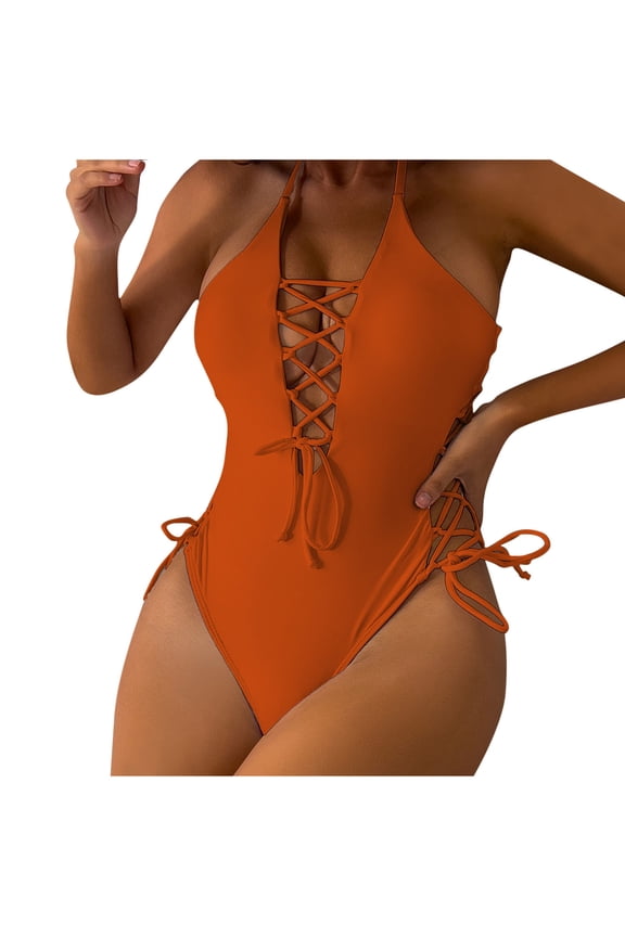 Womens Sexy Mesh V Neck One Piece Swimsuits Tummy Control High Waisted Bathing Suits Cross Back Hollow Out Swimwear