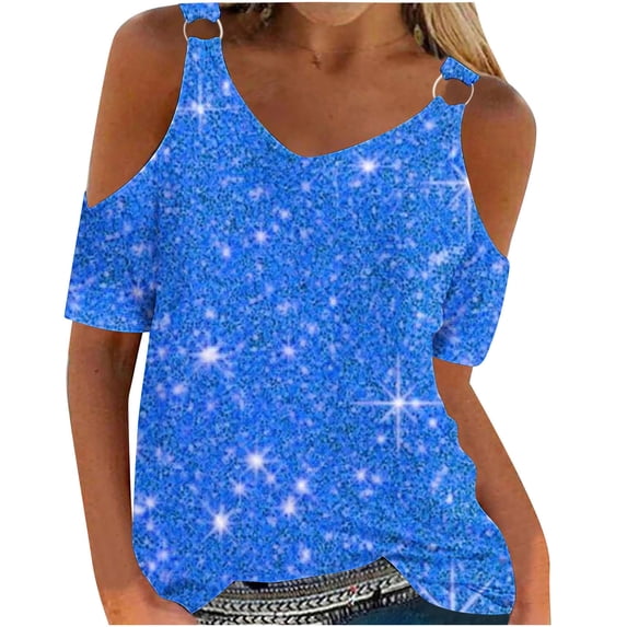 BUIgtTklOP Off Shoulder Tops for Women Clearance,Women's Casual Print Short Sleeve Round-Neck Blouses Shirts