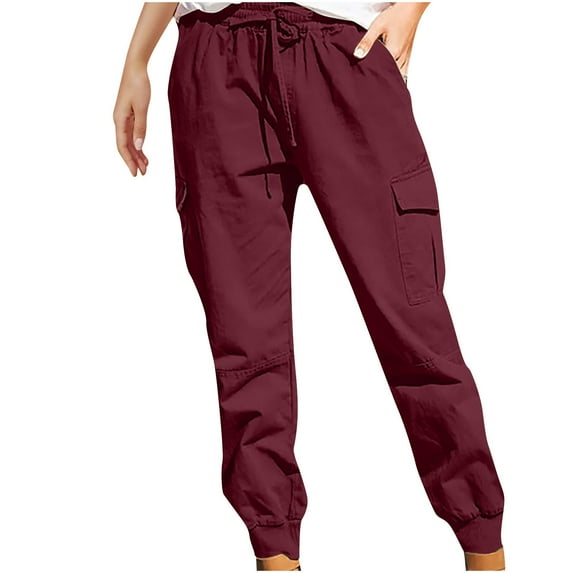 Buigttklop Pants for Women Plus Size Drawstring Casual Solid Elastic Waist Pocket Loose Pants