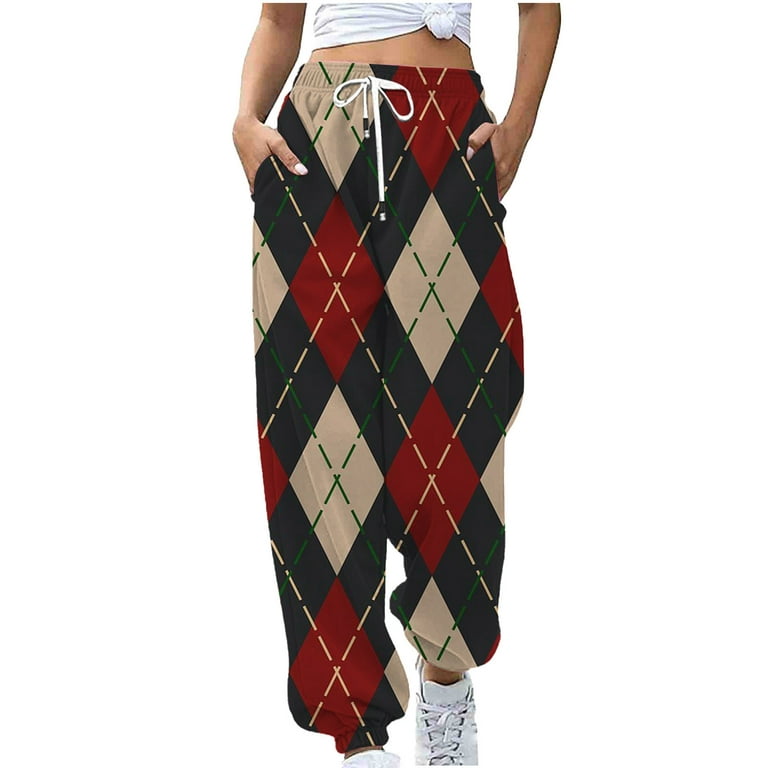 BUIgtTklOP Pants For Women Clearance Womens Checker Printing Sweatpants  Loose Lounge Trousers With Pockets High Waist Pants 