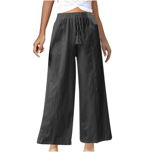 Buigttklop Pants for Women 2024 Plus Size Women Loose Casual Comfortable Solid Color Straight Leg Wide Leg Pants Elastic Waist Solid Comfy Jogging Jogger Pants with Pockets