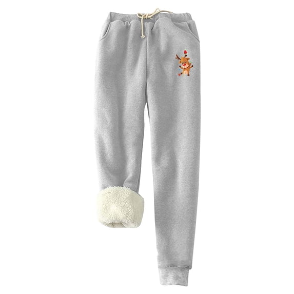 BUIgtTklOP Pants for Women Clearance Women's Christmas Printed Bottom Pants, Lamb Fleece Pockets, Elastic Tie Up, Thickened Plush Insulation And Sanitary Pants