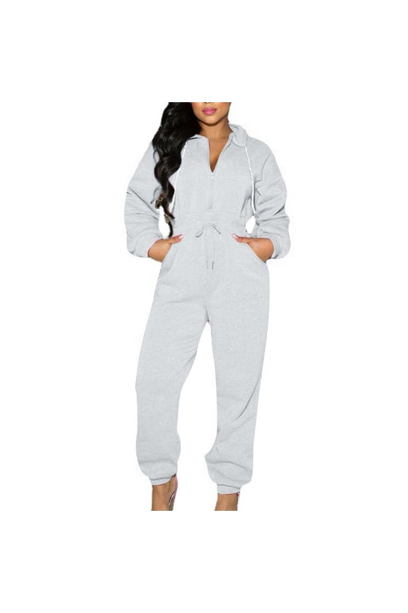 Pants Women Plus Size Loose Hooded Solid Sweater Jumpsuit