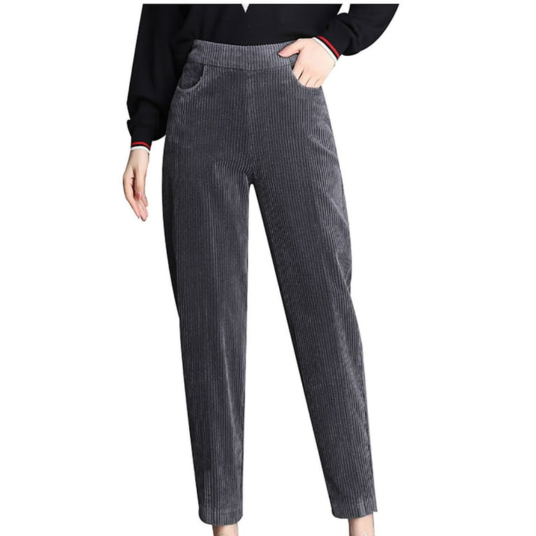 BUIgtTklOP Pants for Women Clearance, Women Plus Size Plus Lamb Solid Color  Stripe Wool Corduroy Loose Pants 