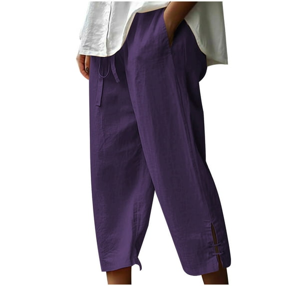 Buigttklop Pants for Women,Women Summer Casual Loose Pockest Elastic Waist Trousers Capris Pants